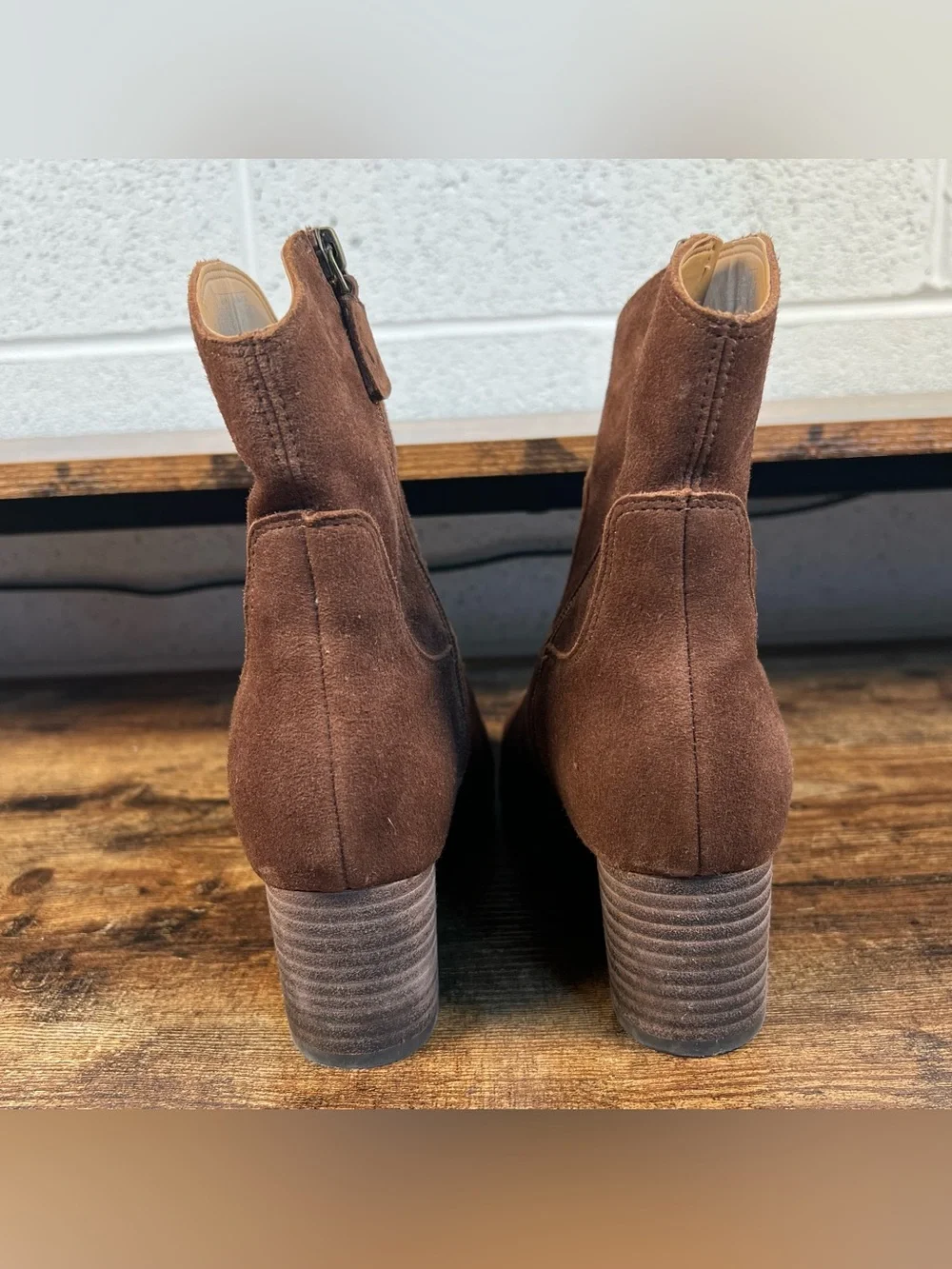 Vionic Bishop Boots Brown Suede Leather Western Bootie Side Zip Women's 8